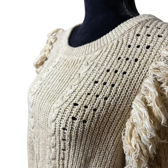 Cleobella | Lima Knit Sweater with Fringe and Pom Pom Sleeves | Sz M - Picture 5 of 12